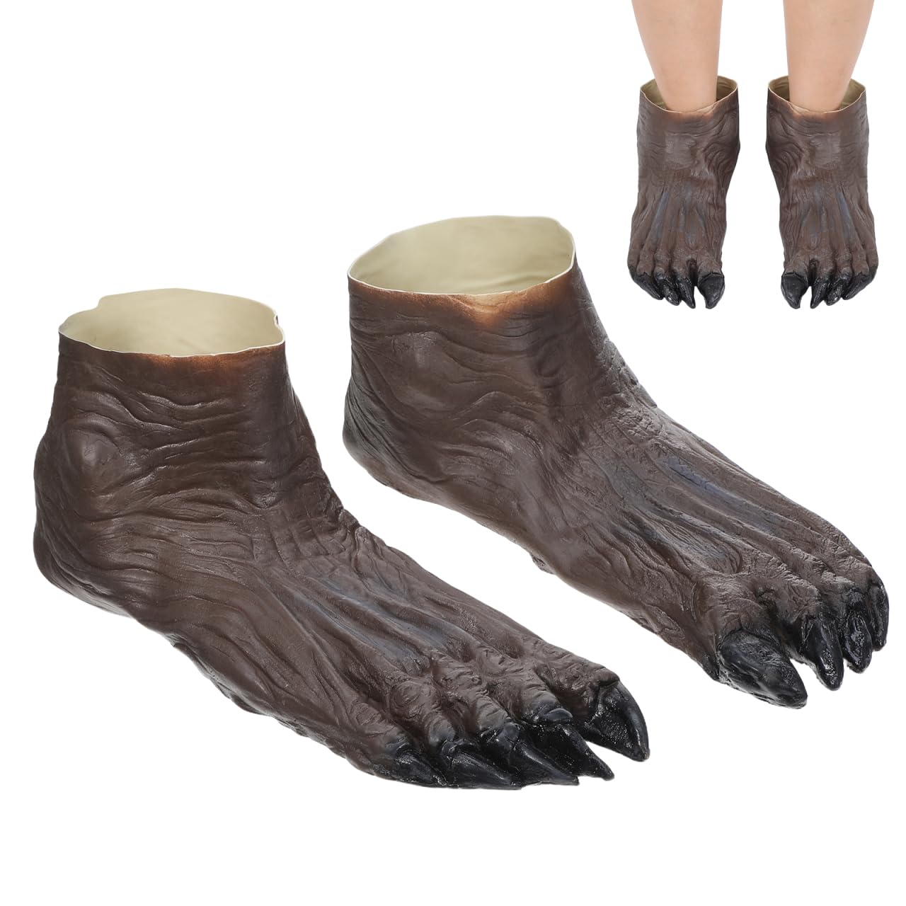Abaodam Wolf Claw Foot Covers, Brown Latex Fake Feet Costume Accessory