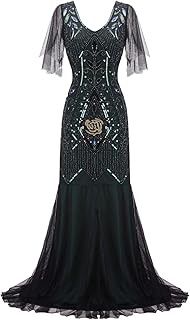1920s Floor-Length V-Back Sequined Embellished Prom Evening Dress D20S004 - Buy now