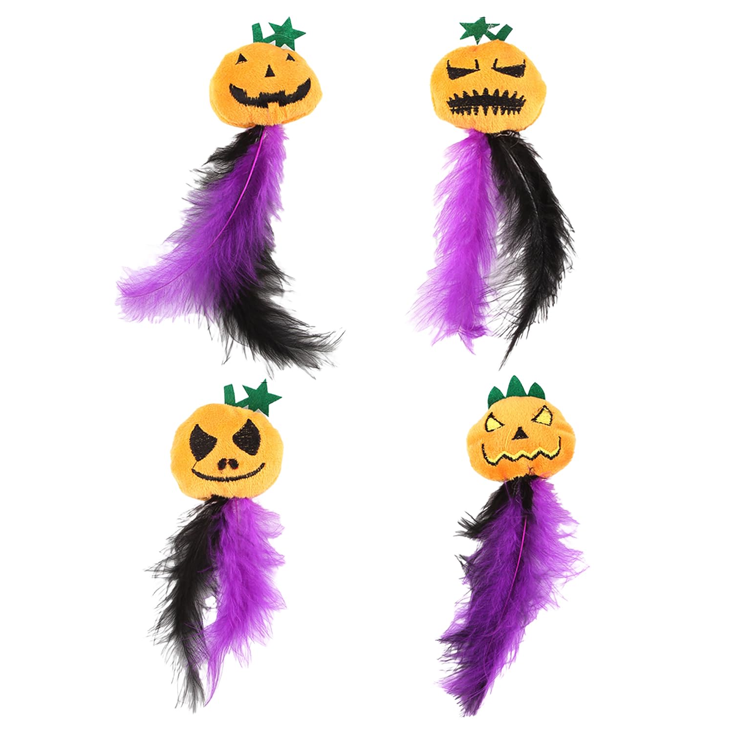 Bohue 4pcs Halloween Kitten Toys Cat Feather Toys Cat Pumpkin Feathered Teasing Toy Interactive Scratching Plaything for Indoor Cats