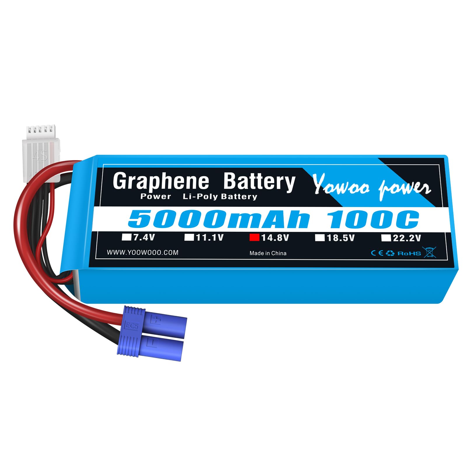 YoWoo Power Graphene Battery 14.8V 5000mAh 100C 4S LiPo Battery with EC5 Connector Compatible with RC Cars RC Buggy Truggy Crawler Monster Quadcopter Airplane Car Boat Truck RC Hobby