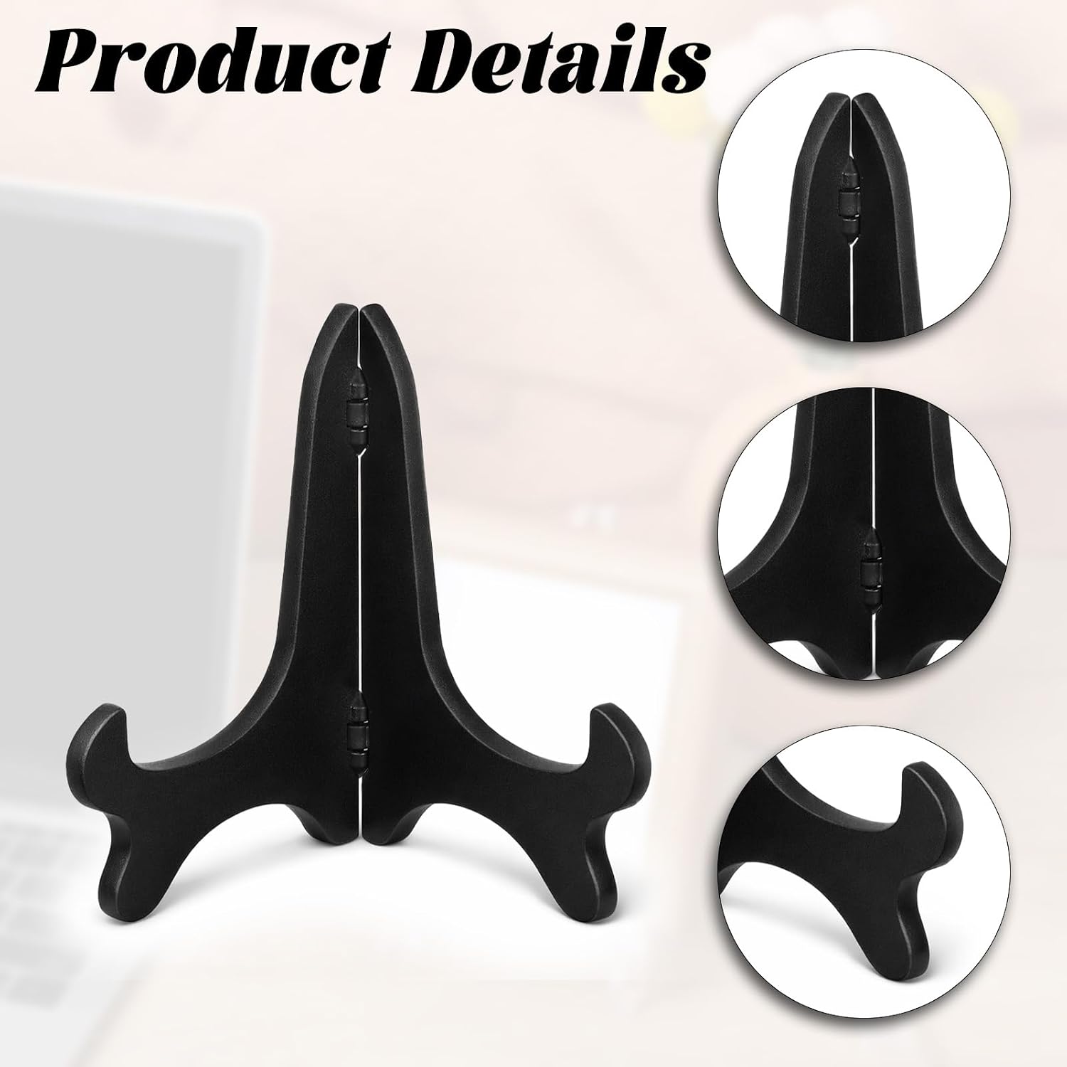 3 Pack Plastic Frame Holder Stand, 3 Size Black Plate Display Stand, Foldable Picture Stands for Display Platter, Dish, Book, Photo
