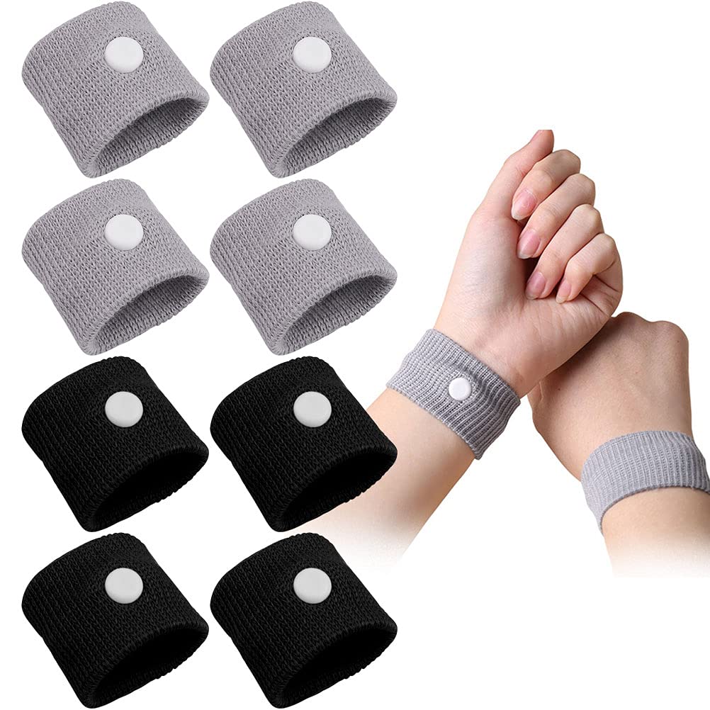 4 Pairs Motion Sickness Relief Wristbands, Anti Nausea Bracelet Travel Sickness Acupressure Wrist Band for Morning Sickness Pregnancy Car Sea Flying Trip(Black+Grey)