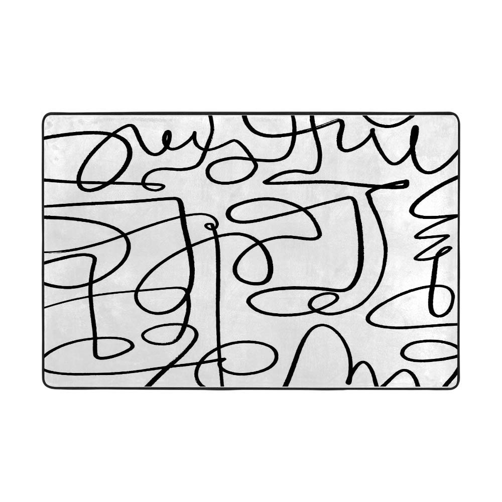 Grand tapis de sol lavable noir et blanc 6x4 cm pour salon