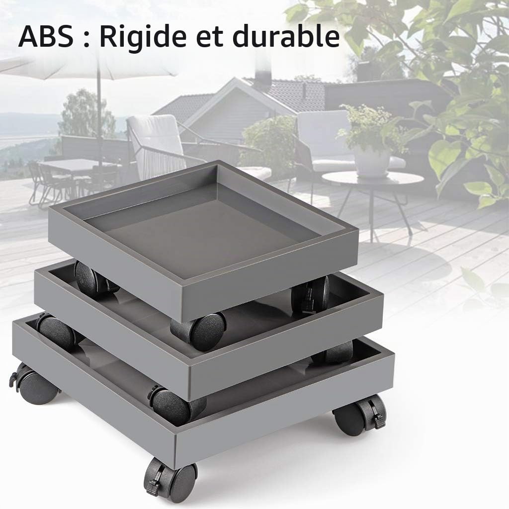 Skelang Support de Pot de Fleur à Roulette, Porte Plante, Soucoupe à roulettes pour Plantes en ABS, pour déplacer Les jardinières en Pot, Plantes à Fleurs de Pont, Lot de 3(Square)