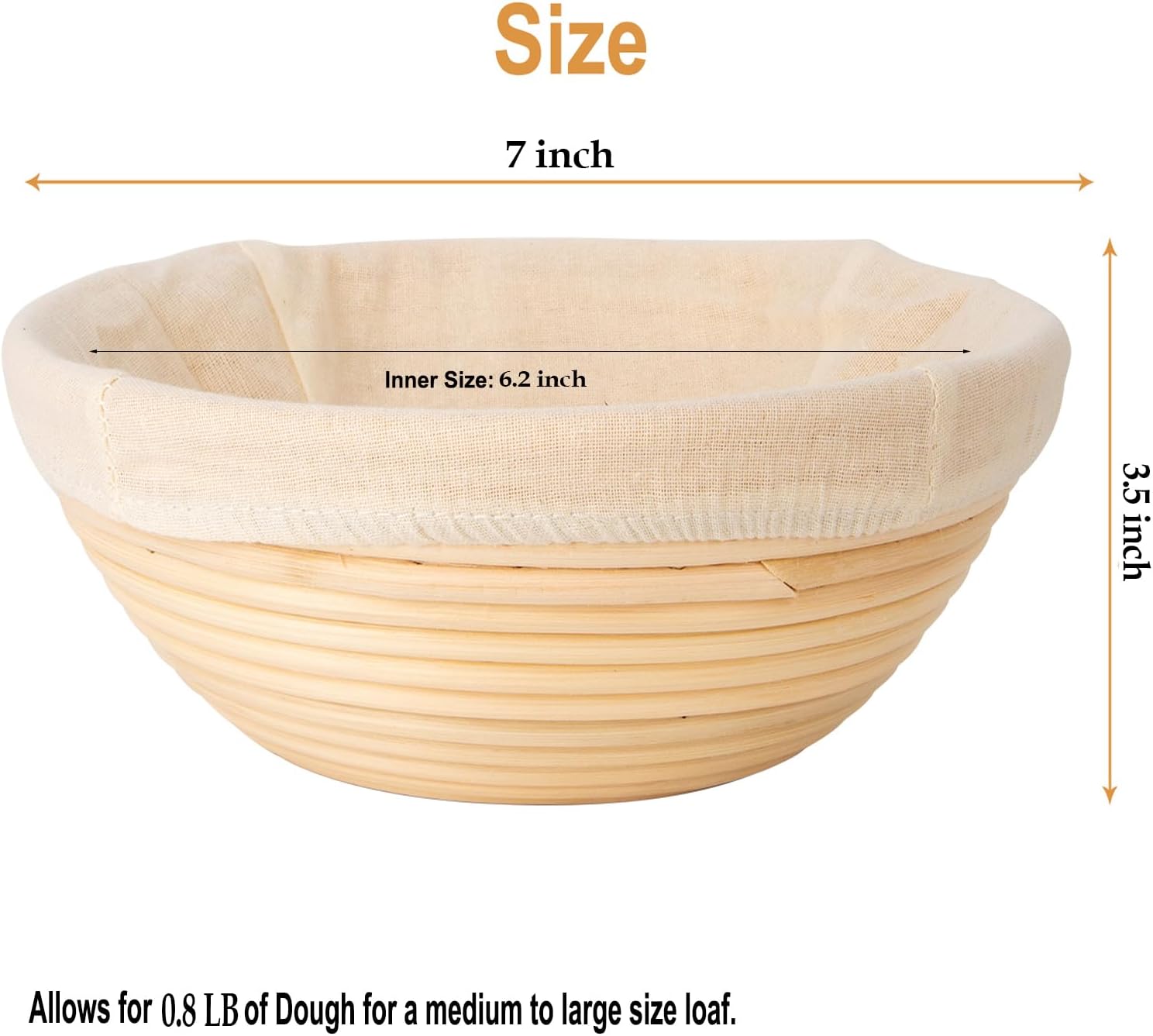 Banneton Bread Proofing Basket - Banneton Basket Set of 2 Pack 7 inch Round Sourdough Proofing Basket with Liner - Handmade Rattan Proofing Rising Bowl for Artisan Bread Making Baking Supplies