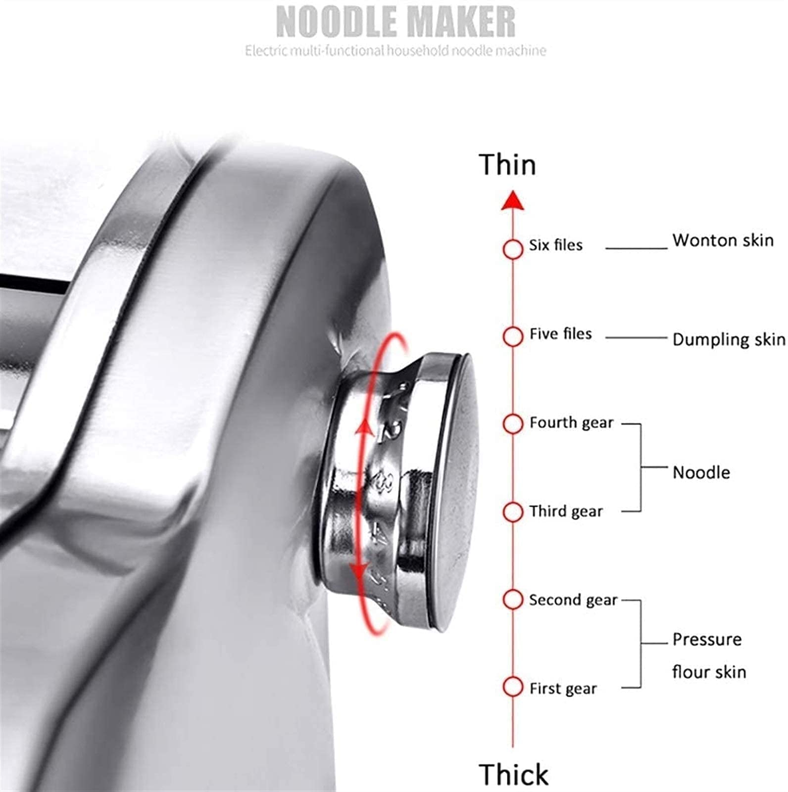 Máquina para Hacer Pasta Máquina para Hacer Pasta automática, 2 Formas Diferentes Máquina para Hacer Pasta eléctrica Comercial de Acero Inoxidable 6 Tipos de Ajuste de Espesor Máquina para Hacer Masa