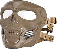 Vista 11 de Máscara táctica ajustable Airsoft máscara protectora de cara completa Paintball equipo con gafas de Halloween máscara de esqueleto, Negro