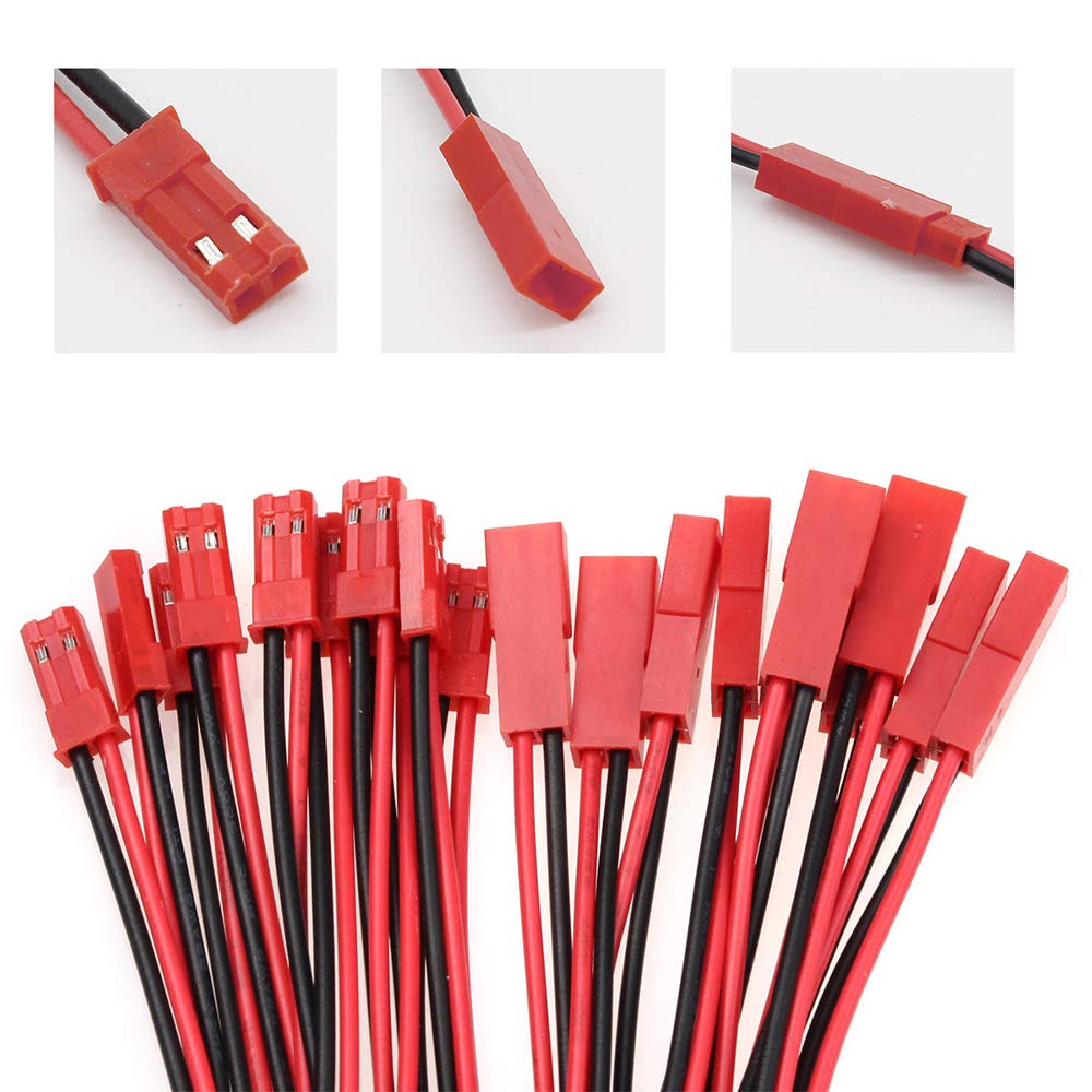 YIXISI 20 Par 22 AWG Złącze Wtykowe JST, 100mm i 150mm 2-Stykowe Męskie Złącze Wtykowe Żeńskie Przewód do Taśmy LED, Większość Mini Helikopterów RC