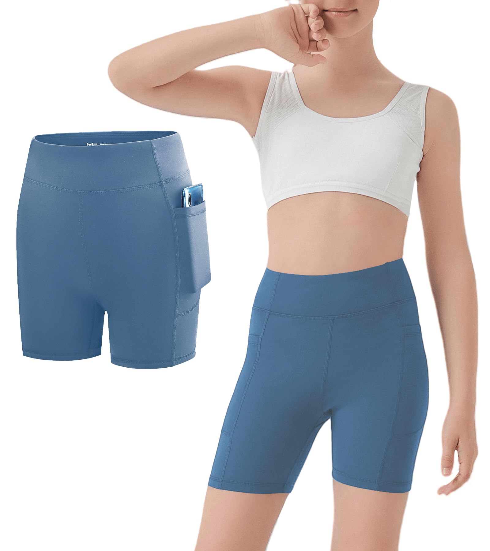 Girls Athletic Biker Shorts with Pockets Butter Soft High Waisted