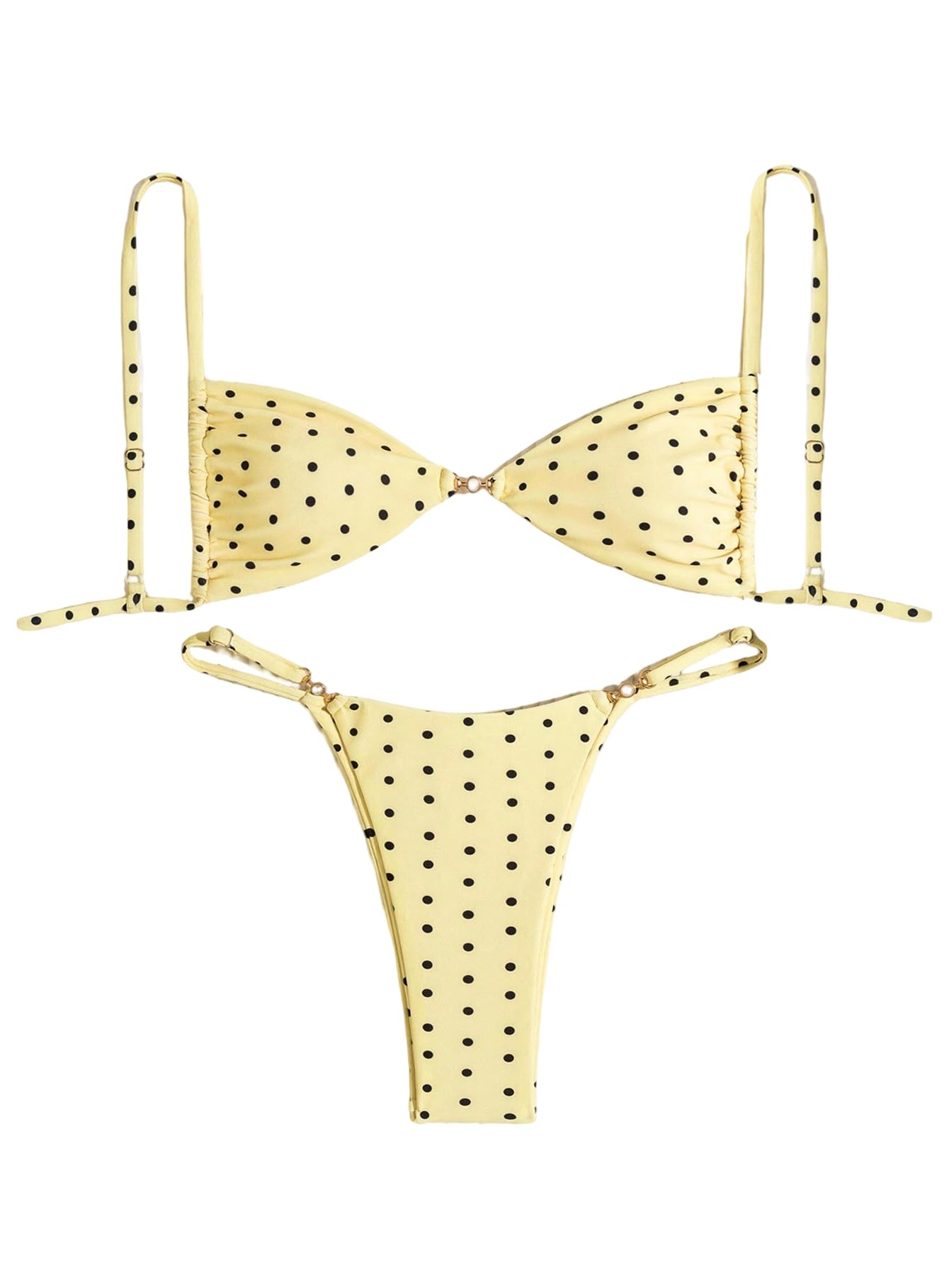 shenhe Women's Thong Bikini Set Polka Dots Ruched Tie Back Retro Swimsuits 2 Piece Bathing Suit-picture-31
