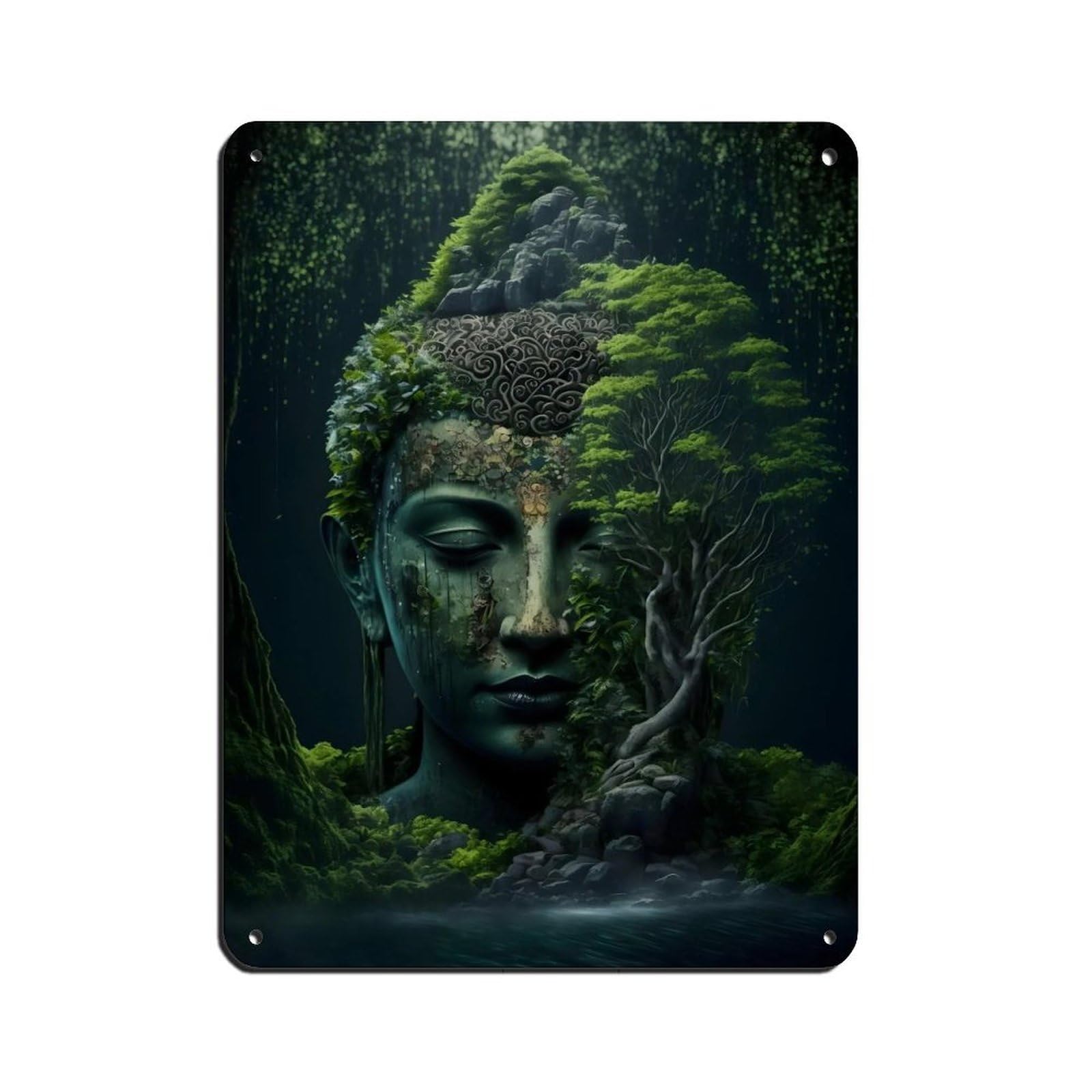 Illuminated Buddha Surrounded by Flowers (2) Tin Sign Vintage Metal Pub Club Cafe Bar Home Wall Art Decoration Poster Retro 12x16inch(30x40cm)