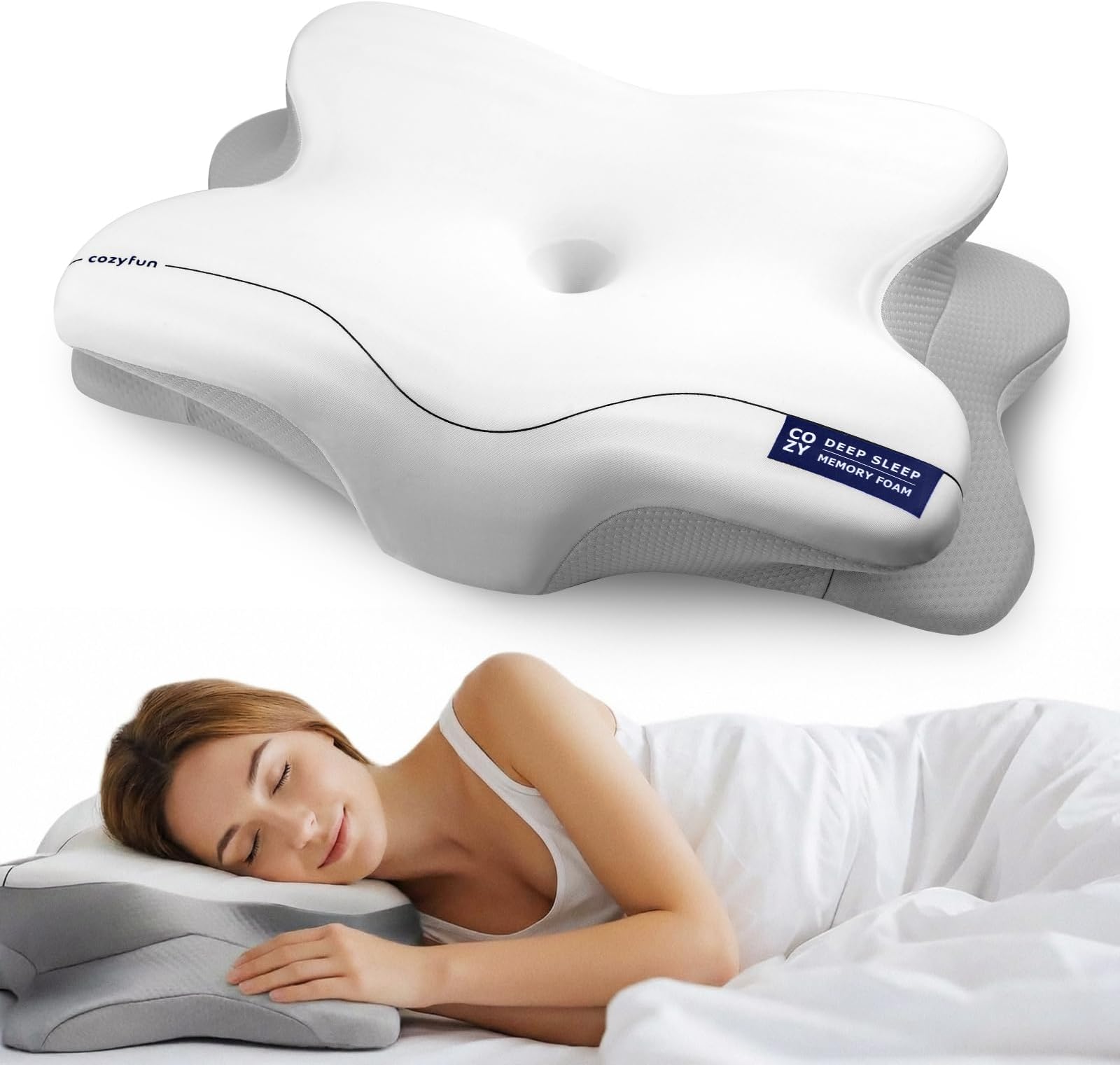 Cervical Neck Pillow for Side & Back Sleepers, Ergonomic Memory Foam Pillow for Sleep Apnea, Neck Pain Relief, Neck Support Pillow with Breathable Pillowcase, Supportive Bed Pillow for Neck