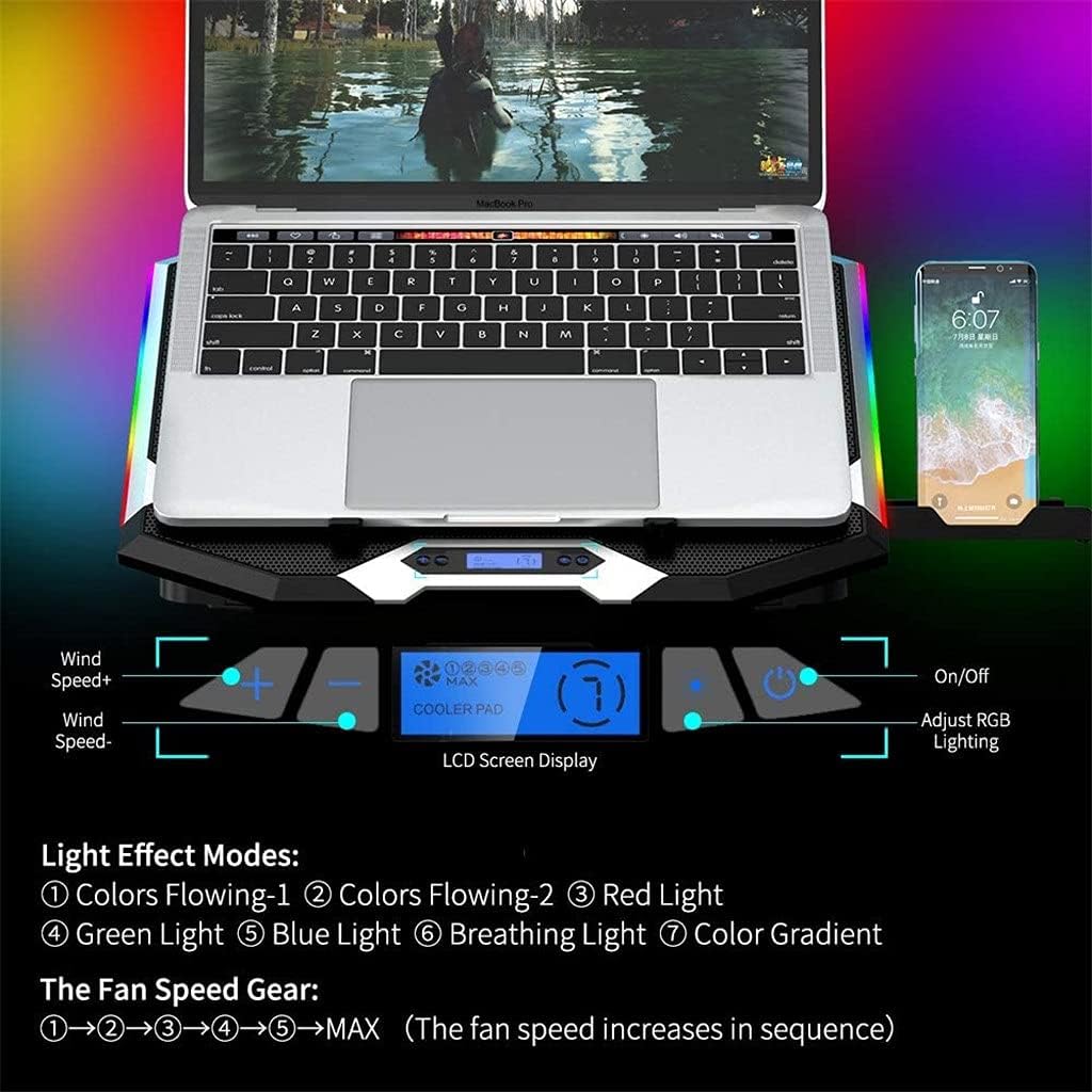 Laptop Cooler for 12-18 Inch Six Fans LCD Screen Cooling Pad Adjustable Notebook Stand Two Port(E)