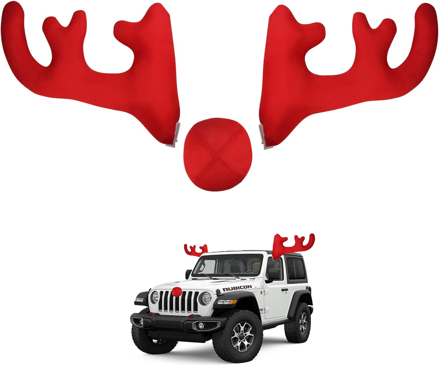 BASIKER Car Reindeer Antlers Christmas Decorations, Red-Nosed Antlers Car Kit, Reindeer Christmas Car Decorations, Decor Exterior Universal Car Vehicle Accessories, Christmas Funny Gifts