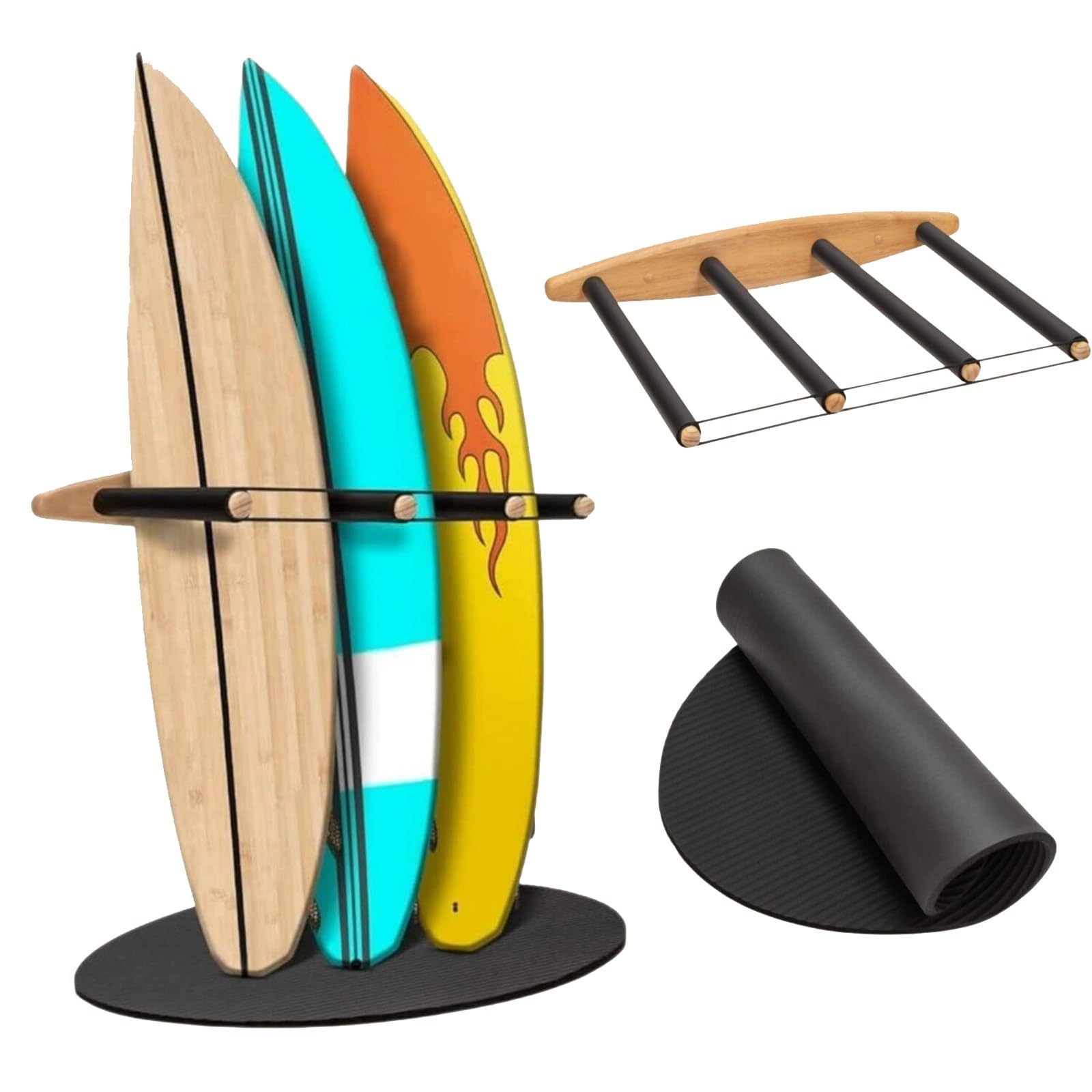 Soporte Vertical for Tabla de Surf, 4 Brazos (3 a 4 Tablas), Madera Dura Sostenible, Soporte de Pared for Surfboard for Shortboard, Skateboard y Wakeboard