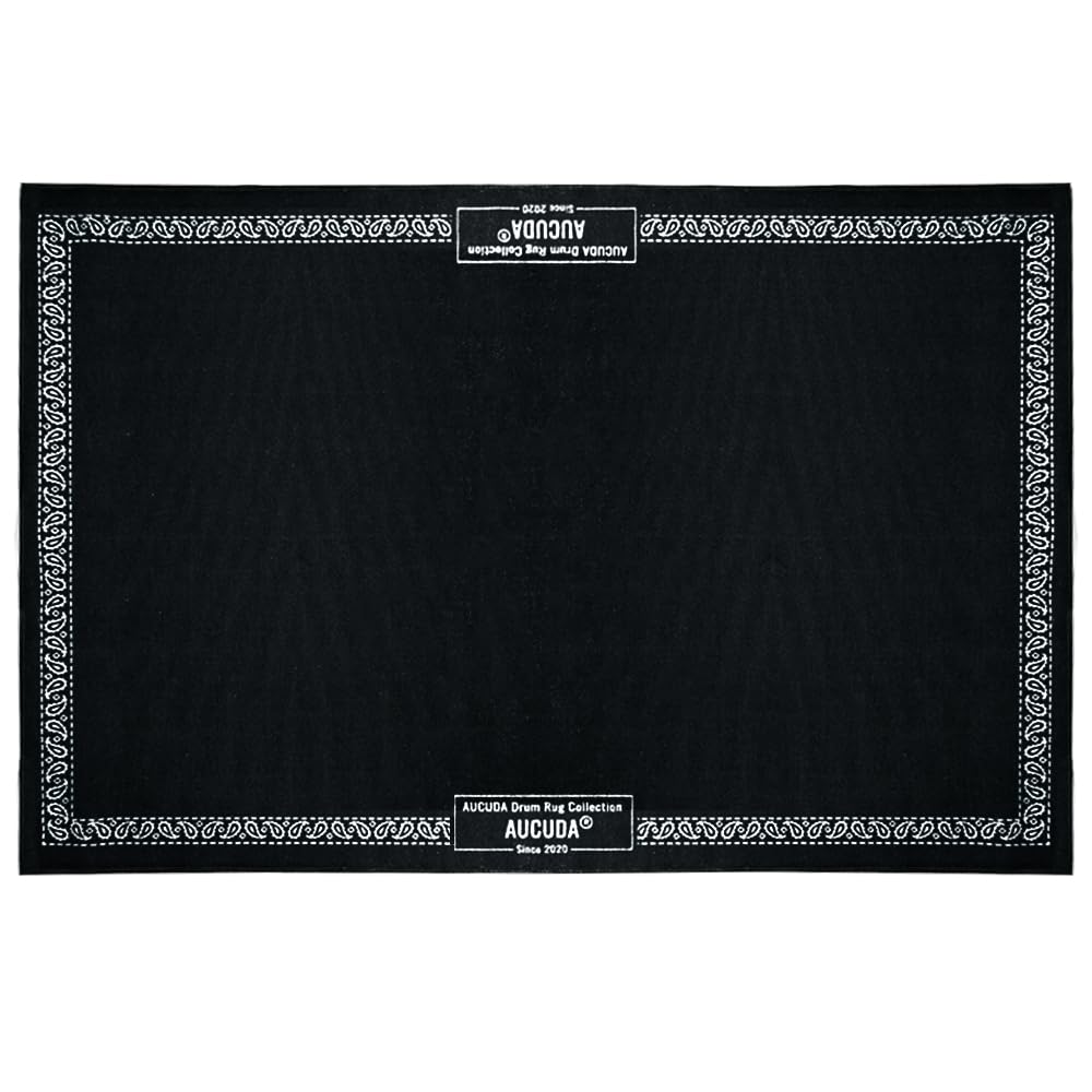 Aucuda Drum Rug 4x6ft Drum Mat with Paisley Border, Tightly Woven Fabric Cool Drum Set Carpet with Non-Slip Grip Bottom, Electric Drum Accessories for Studio, Apartment, Soundproof, No Crease.