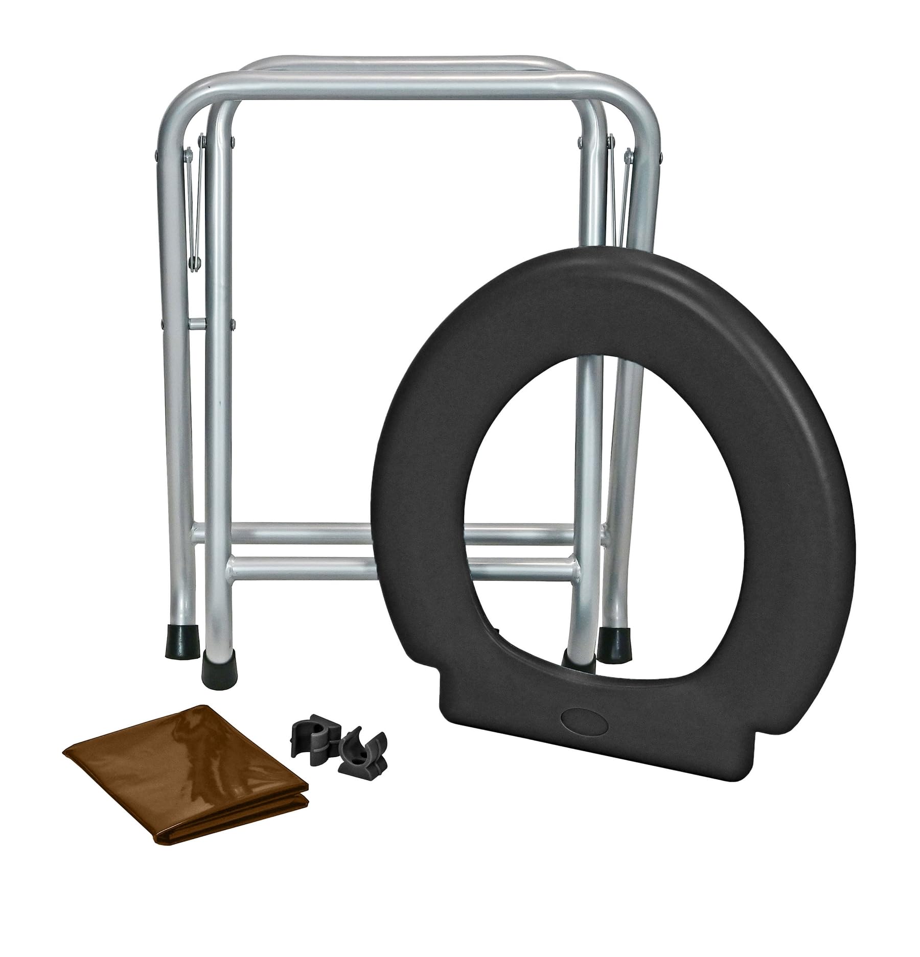24ocean Mobile Klapptoilette Set Schwarz WC Klo Camping, Gestell Silber, 20 kompostierbare Beutel