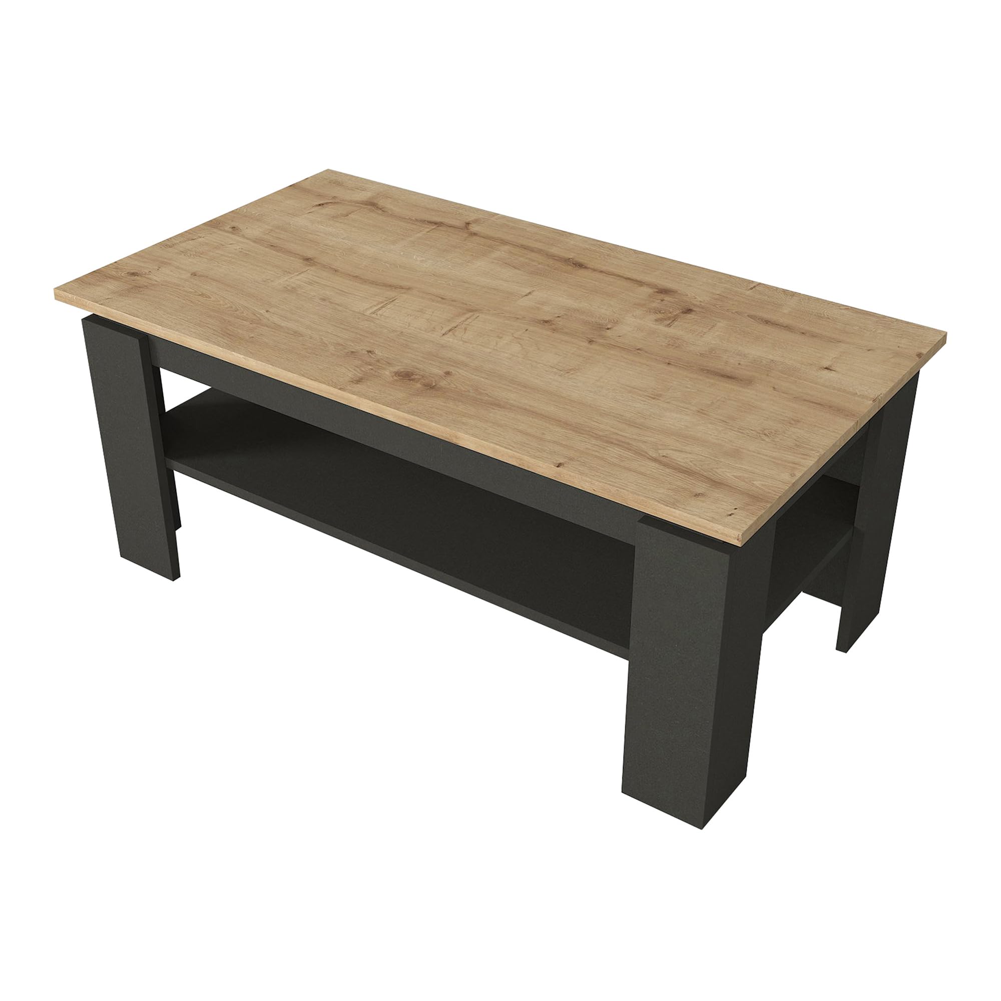 [en.casa] Mesa de Centro Krirdfjos Rectangular Mesa Baja con Estante para Salón Mueble Auxiliar Estructura Estable 110 x 60 x 47 cm - Antracita/Roble Zafiro