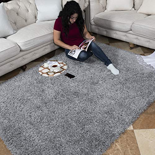 Ottomanson Collection Shag Rug, 6 Ft 7 In X 9 Ft 3 In, Solid Grey #TOP4