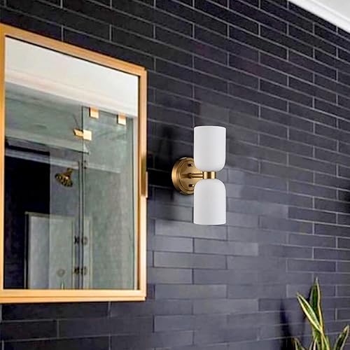 Miniatura 8 de CLAXY Moderna lámpara de pared de cristal lechoso dorado con 2 luces regulables