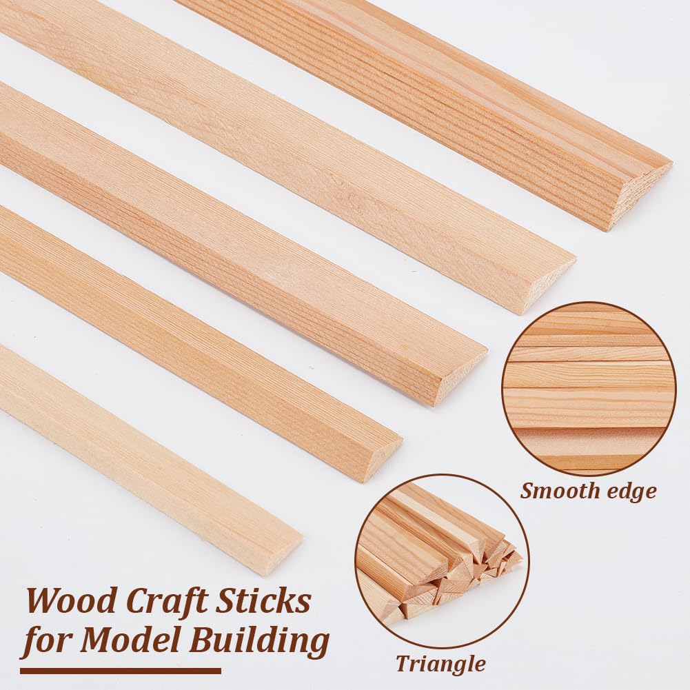 OLYCRAFT 34 pz 5 misure Bastoncini di Legno Triangolari 25cm Lunghi Asta di Legno Non Rifinita Strisce di Tasselli Triangolari 9.5/10/15/16/20mm Bastoncini di Legno Duro Bastoncini Fai Da Te