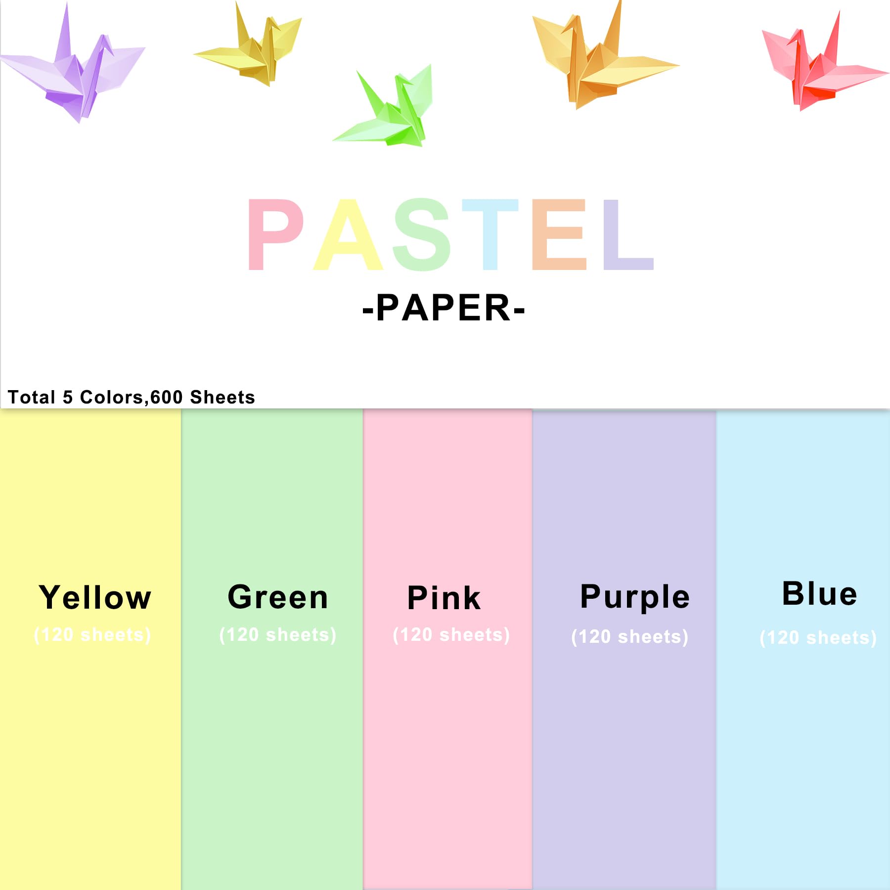 600 Sheets Colored Paper 8.5 X 11 - Color Printer Copy Paper 22lb/80gsm Double Sided Origami for DIY Art Craft,5 Pastel Colors - Image 4