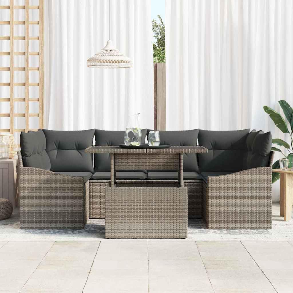 Générique Ensemble de Salon de Jardin Modulable en Poly Rotin Gris – Confort et Élargissement de l’Espace Extérieur pour Jardins Terrasses – Table en Verre Accoudoirs Élégants