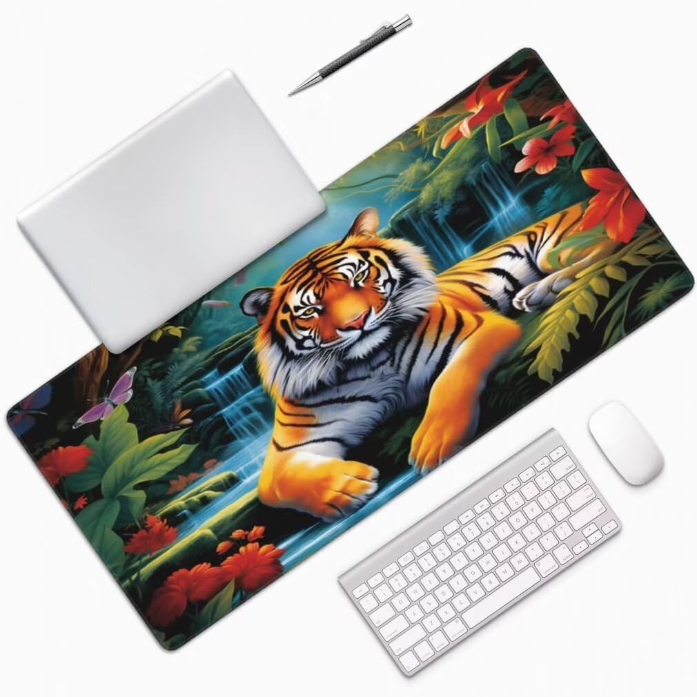 Alfombrilla Raton XXL 1200 x 600 x 3 mm, Mouse Pad Grande Gaming, Alfombrilla de Raton Tigre Tapete Escritorio, Lavable Mousepad para Juegos Y Oficina, Impermeable y Antideslizante (Cascada) -MP1549