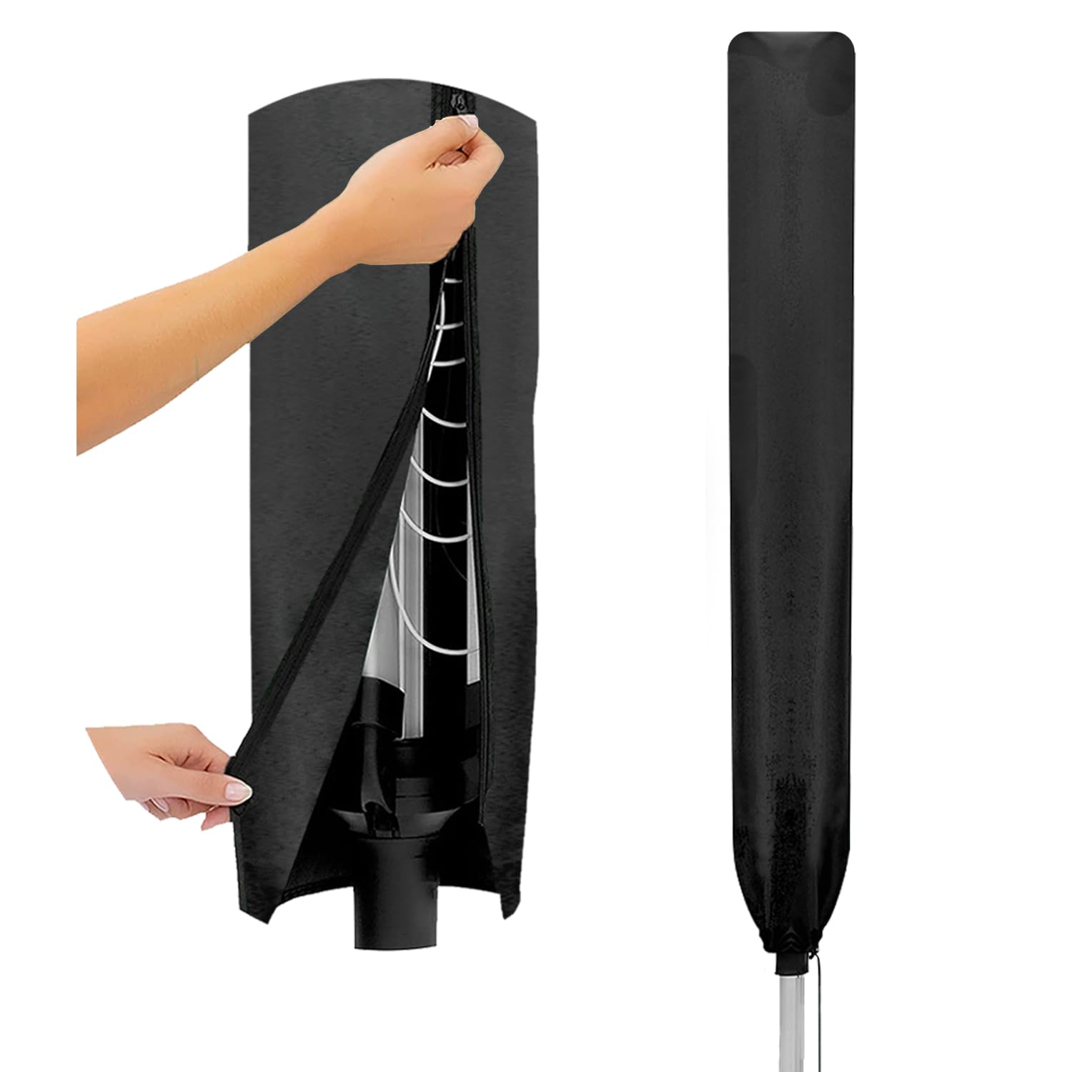 Flatro Black Rotary Washing Line Cover Waterproof Universal Fit With Zip Rotary Line Cover Can Be Used As Parasol Cover | Weather Resistant And Great Protection For Garden Dryer And Airer (Black)
