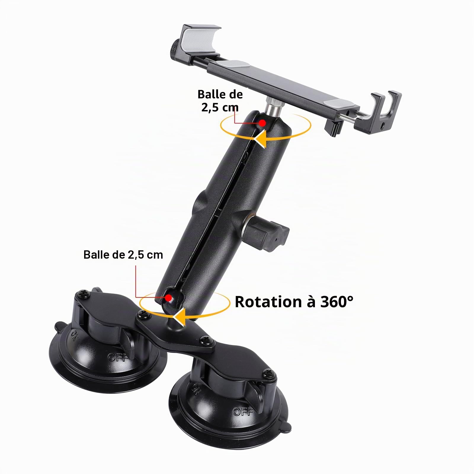 Support de Tablette en Aluminium avec Double Ventouse pour Pare-Brise de Voiture/Bateau, Support de Tablette Compatible avec iPad Air 13" M2 (2024), iPad Pro 12,9" et Autres tablettes de 4,7 à 15",