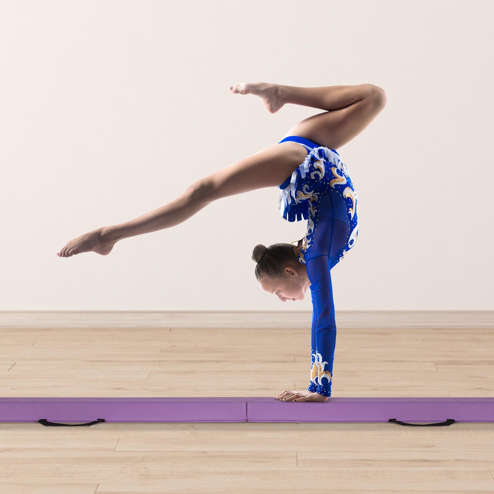 Leogreen Poutre Gymnastique Pliable 240/270cm Cuir de PU Poutre d'équilibre Equipement d'entraînement de Gymnastique avec Fond Antidérapant pour Enfants, Débutants et Gymnastes Professionnels