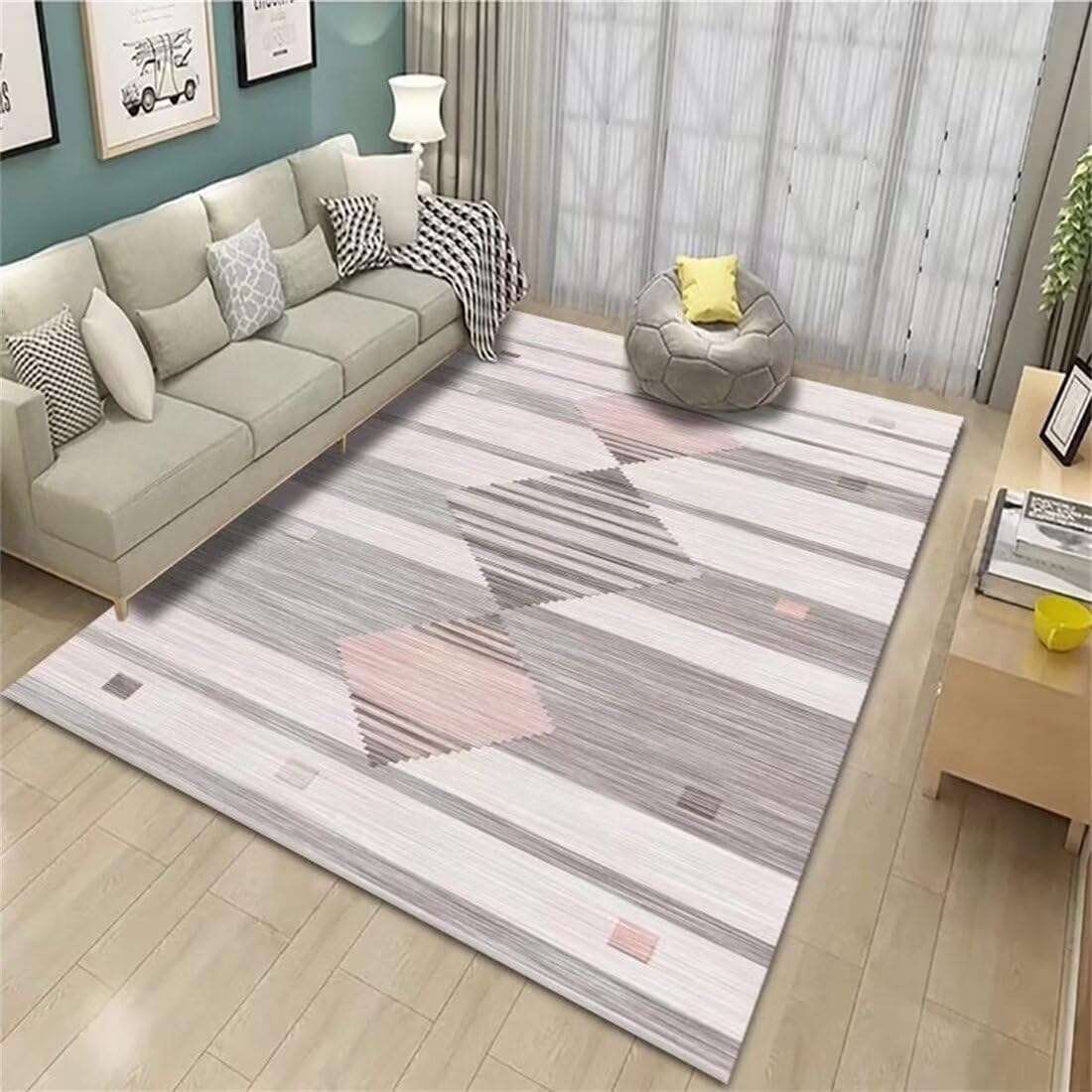 Vorhänge Schlafzimmer Küchenteppiche Schlafzimmerteppich rosa grau geometrische Textur Dekoration pflegeleicht Teppich Mädchen Jugendzimmer 90X150CM