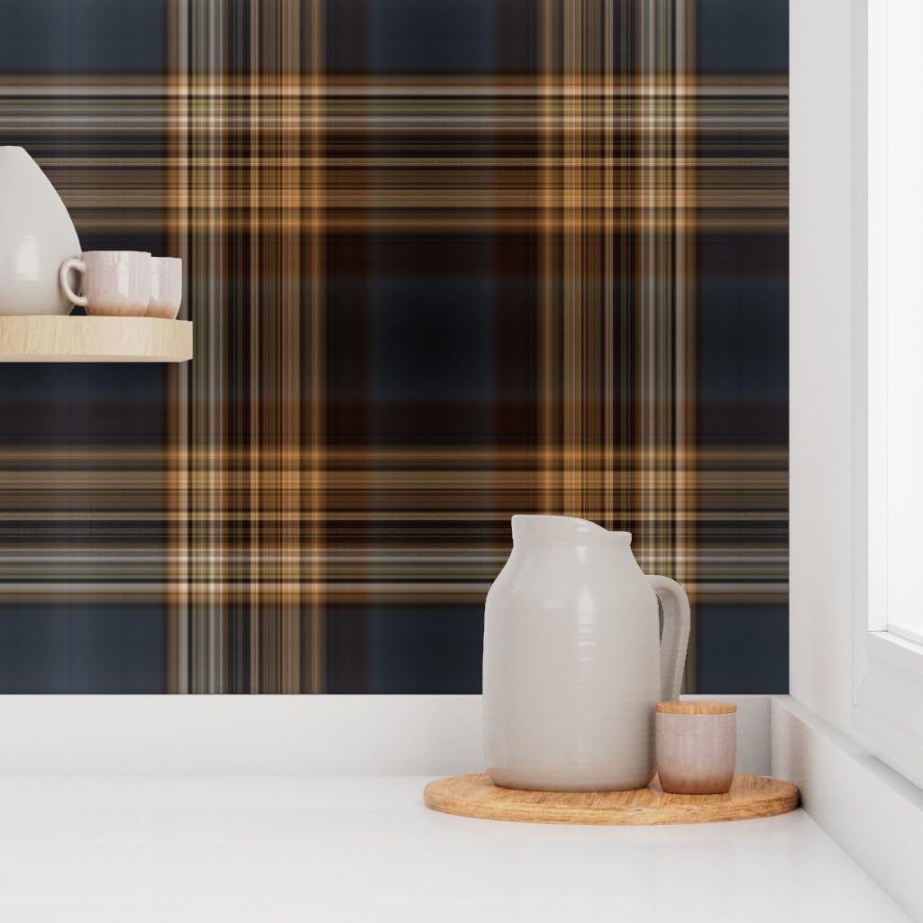 Spoonflower Peel & Stick Wallpaper Swatch - Blue Brown Tartan Traditional English Scottish Masculine Rustic Large Scale Classic Style Elegant Custom Removable Wallpaper