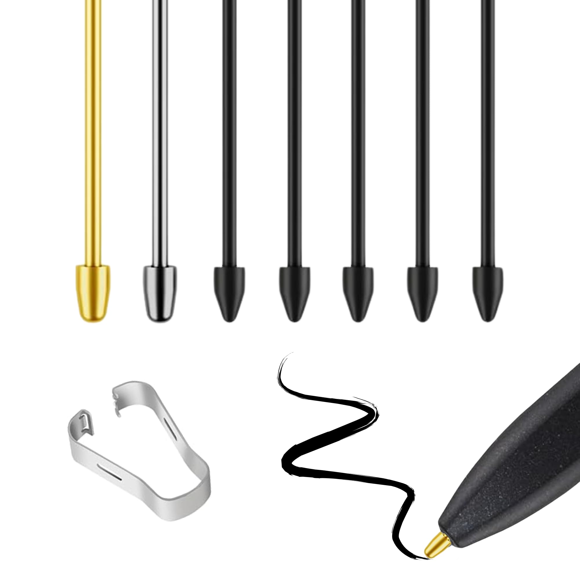 Replacement Metal & Felt Tips/Nibs for Galaxy Tab S10+/S10 Ultra/S9/S9FE+/S9 Ultra/S8+/S8 Ultra/S7/S7 FE/S6/S6 Lite/S22/S23/S24 Ultra S Pen Nibs + Clip (2+5pcs Set)