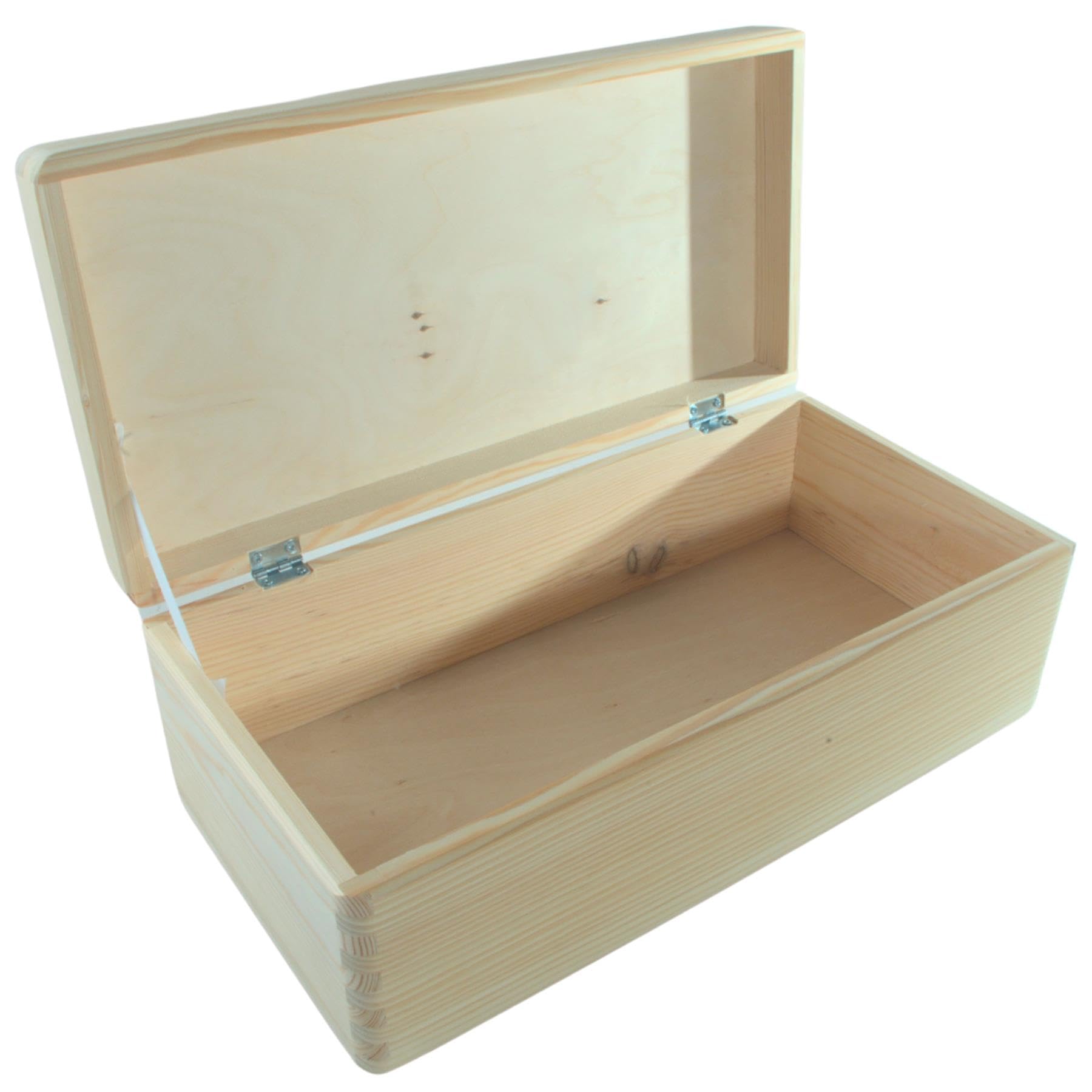 WooDeeDoo Long Rectangular Wooden Storage Box with Hinged Lid - Unfinished Pine Keepsake Memory Chest Craft Gift Case Decorative DIY Organiser Plain Wood - 40 x 20 x 14 cm