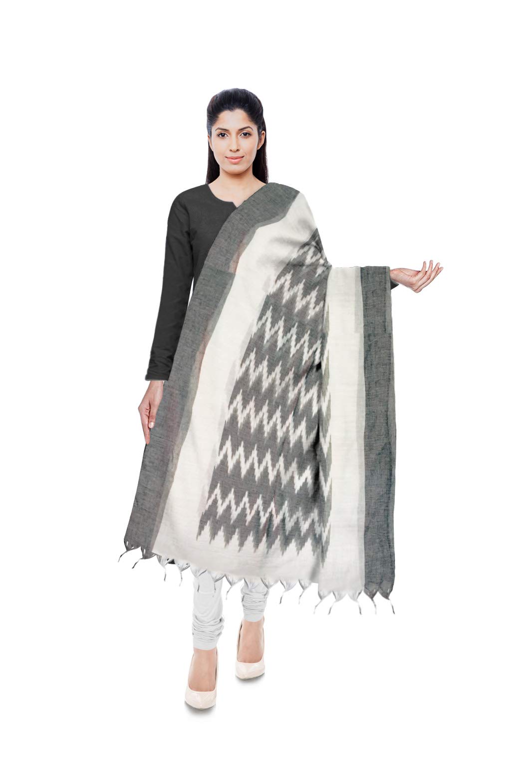 Abu Handloom Bhagalpuri Handloom Women's Cotton Dupatta (Grey)-image-13