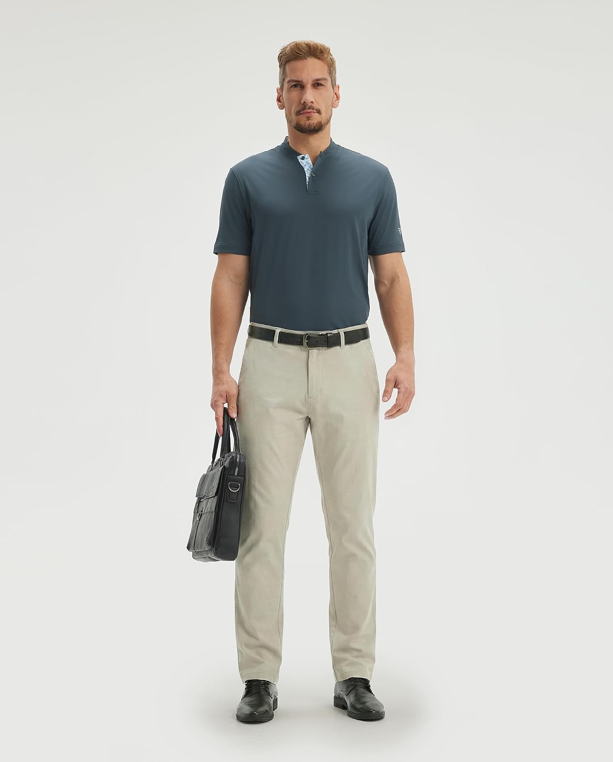 M MAELREG Mens Golf Shirts Collarless Performance Dry Fit Moisture Wicking Casual Solid Short Sleeve Henley Shirts for Men image 3