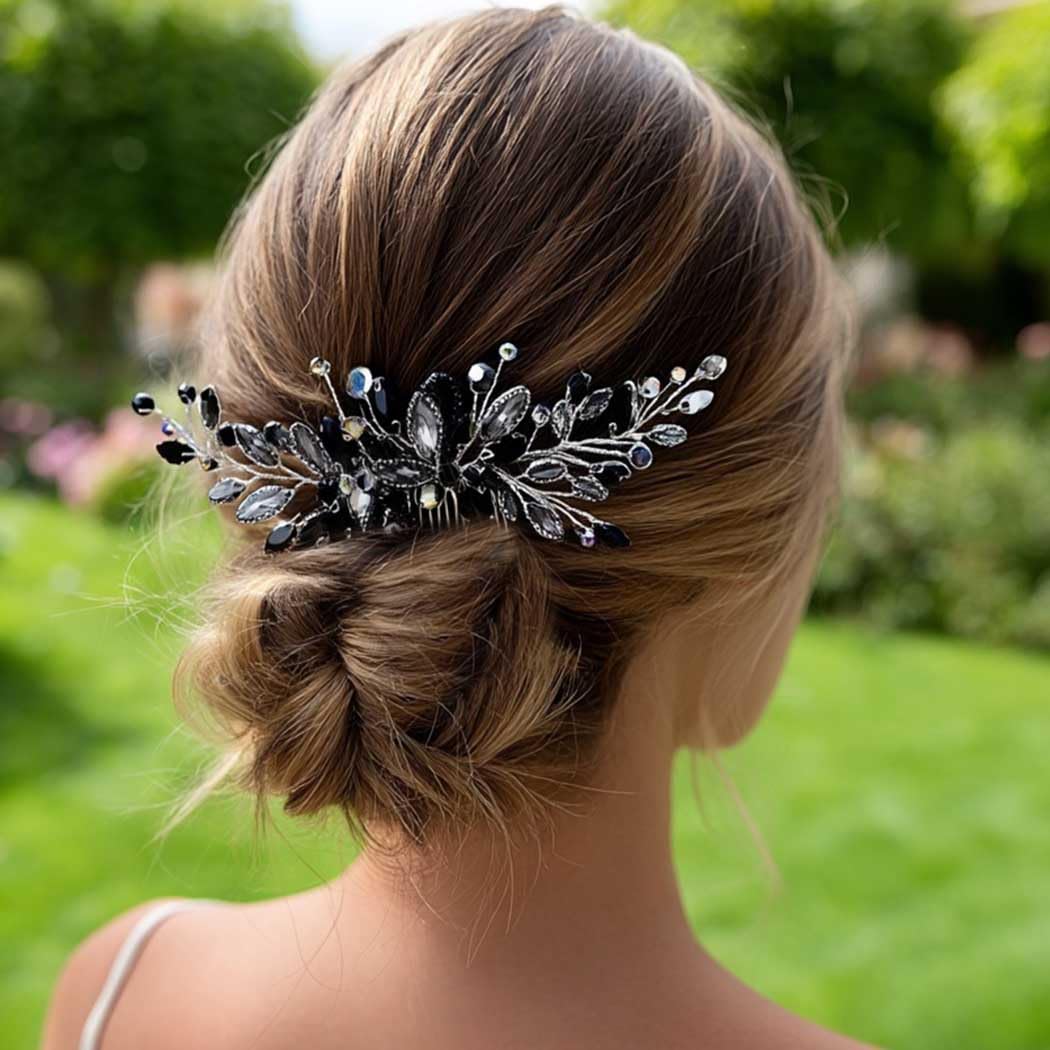 Unicra Bride Wedding Hair Combs Black Delicate Opal Crystal Bridal Headpieces Hair Accessories for Women and Girls (Black) - Image 8