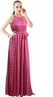 فستان دانتيل طويل بدون اكمام للنساء باللون البينك