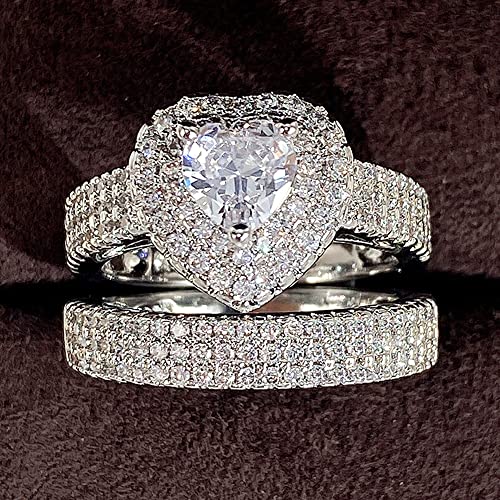 RKKOJJO 925 Sterling Silver Cubic Zirconia Stacking Ring Heart Diamond Ring Engagement Ring Wedding Band Rings for Women4
