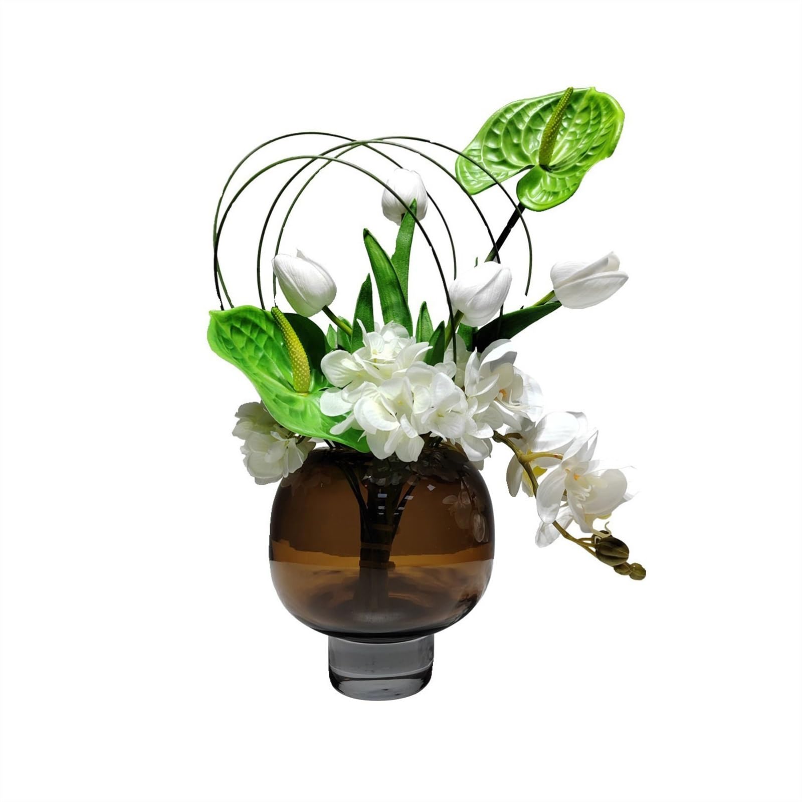Z4T8M2K6G5 Artificial floral arrangement Negotiation Table Simulation Floral Decorative Ornaments Fashion Light Luxury Artificial Flowers Glazed Cup Amber Flower Ware