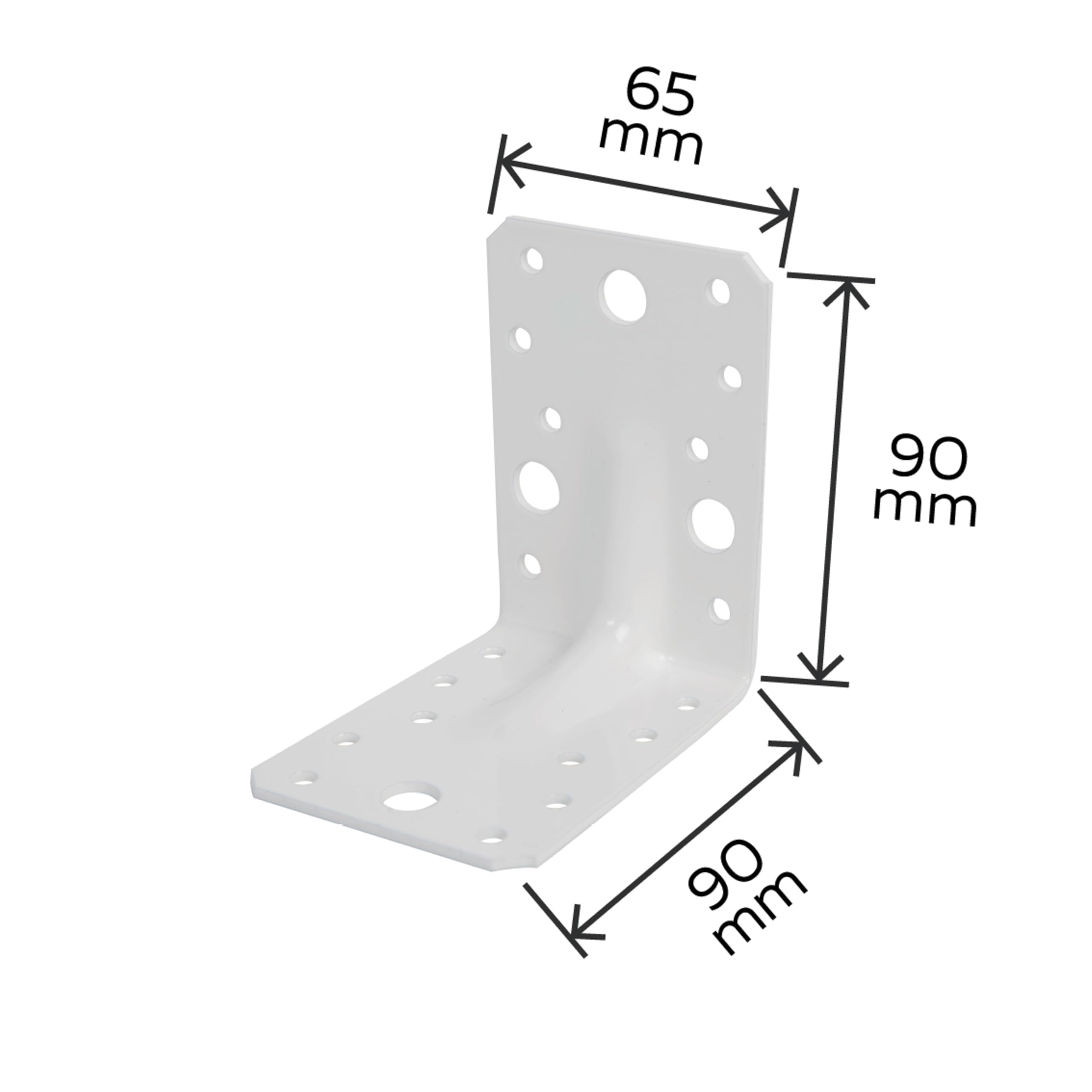 Alberts 846671 Squadretta di giunzione angolare rinforzata con nervatura di rinforzo | zincata, rivestita in plastica bianca | 90 x 90 x 65 mm | Set da 25