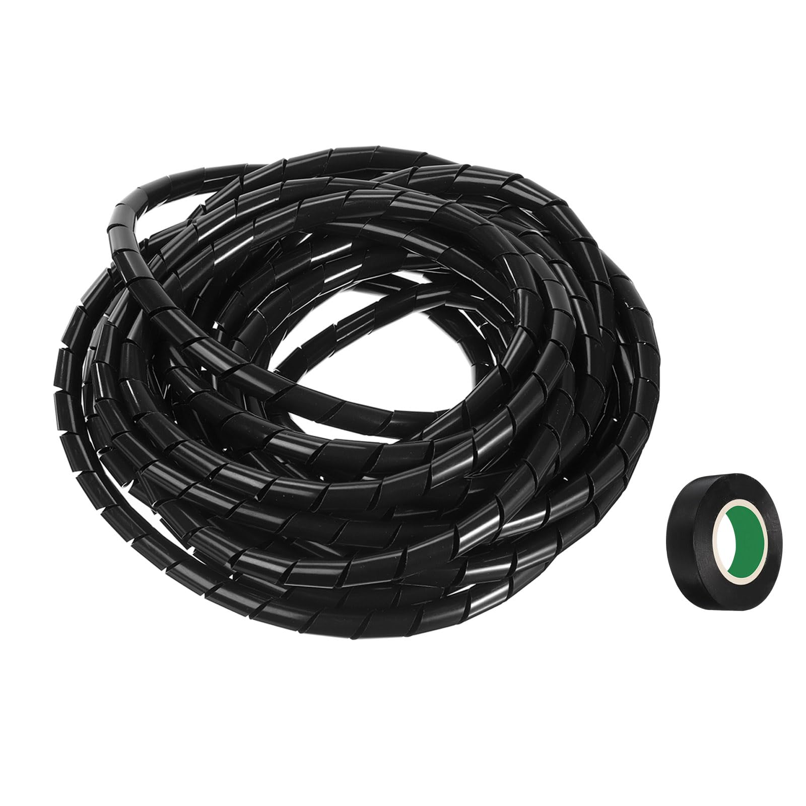 MECCANIXITY Spiral Cable Wrap 16.4ft/5M 16mm Cable Management Sleeve Cord Organizer Flexible PE for Computer Wire, Charging Cable Black with Tape