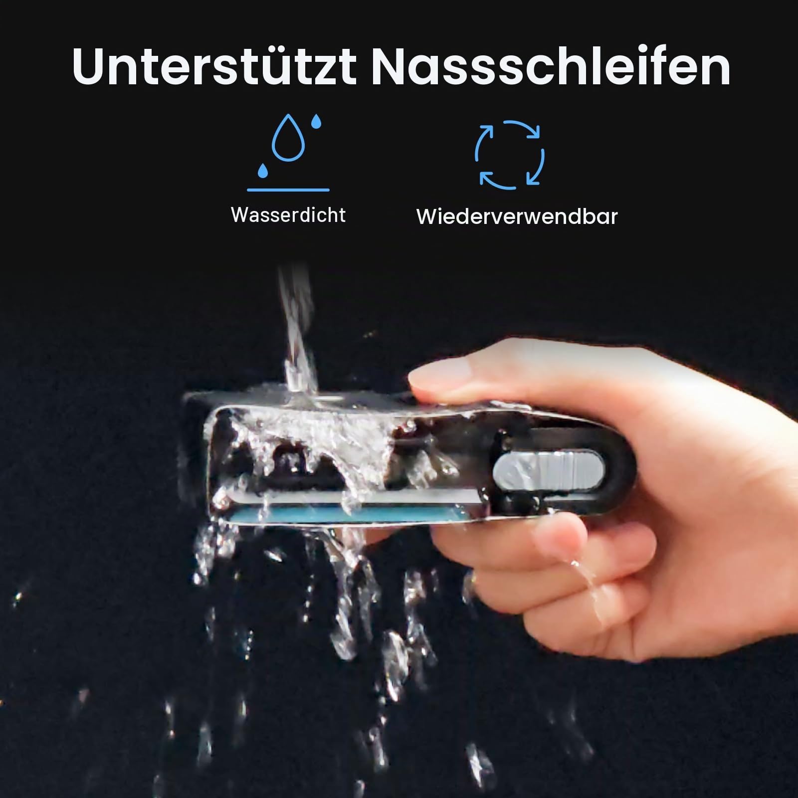 HOZO NeoBlock Premium Geschenk-Set – 1 Griff + 3 austauschbare Köpfe mit 60 Schleifbändern (120/180/240/400/600/800 Körnung, je 10 Stück), Geschenkbox-Verpackung für DIY- & 3D-Druck-Liebhaber