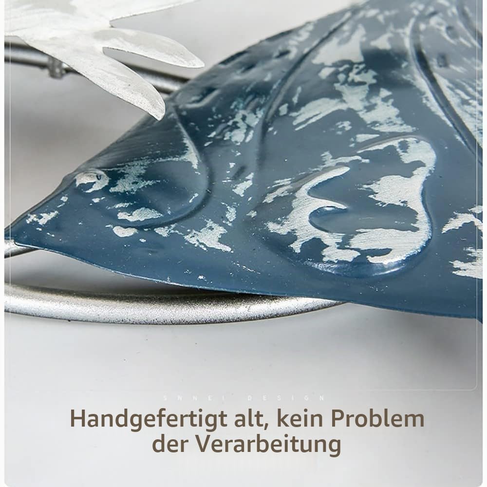 FLYUFO Metall Wanddeko - Fisch Wandkunst, Metall Wandobjekt Kreise, Metallbild 3D, Fischform Metallwanddekoration für Schlafzimmer, Wohnzimmer, Hausgarten