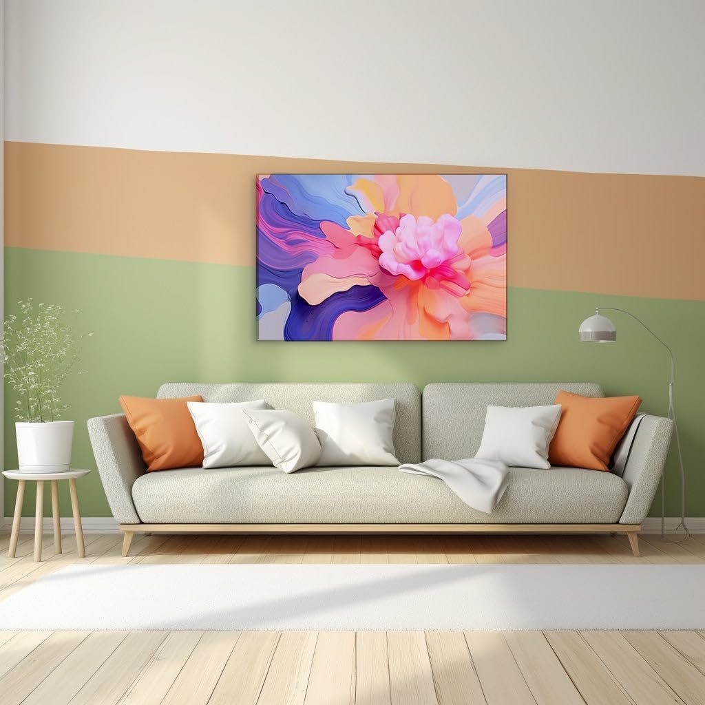 Canvas for Living room. Blooming Colors: A Spectacular 3D Fluid Art Flower Display, 27 x 18 inch Canvas Wall Art - Contemporary Masterpieces - Botanical Home Decor