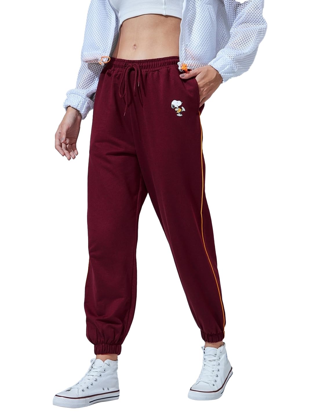 Women's High Rise Official Peanuts Merchandise Terry Printed Oversized Fit Joggers-image-2