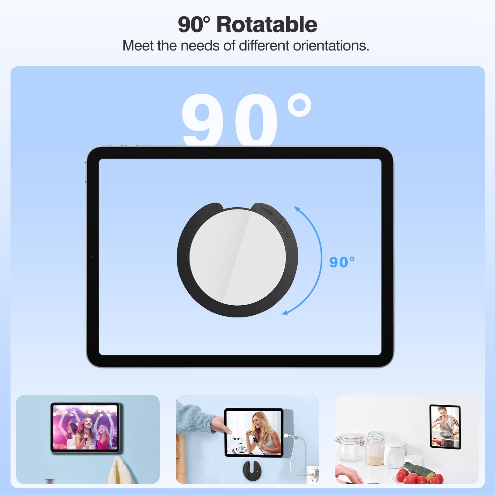 MoKo Universal Wall Mount for Tablet Phone, 2 Pack 90 Degrees Rotating Round Adjustable Tablet Holder Device Storage Compatible with iPad Kindle E-reader Smart Phone Wifi Router TV Box, Black