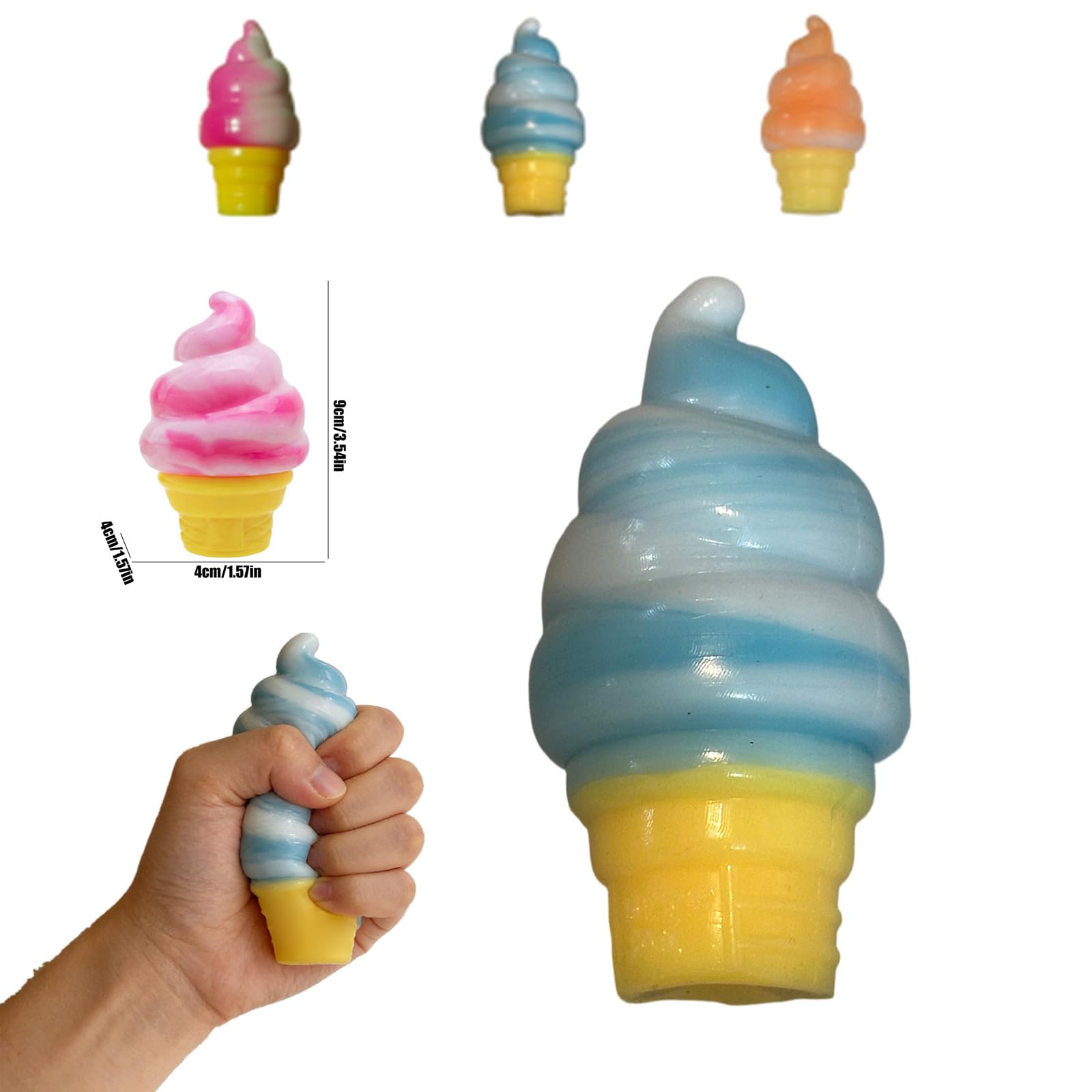 Ice Cream Squeeze Squishy, Ultra Soft Slow Rise Sensory Fidget Toy, Ice Cream Cone Squishy, Classroom Prize Party Favors (2#Sky Blue) - 3