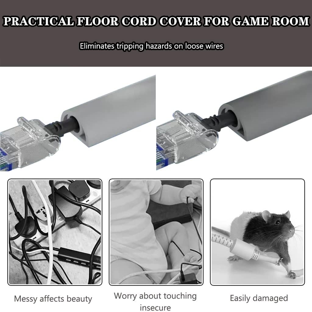 Floor Cord Cover Gaming Room Practical Anti-Trip Floor Cord Management, Easy to Cut Soft PVC Wire Cover for Floor, Cord Cavity-0.8cm/0.3inches (Color : Grey, Size : 5M)